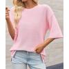 imageCicy Bell Womens Oversized Sweaters 34 Sleeve Summer Casual Knitted Tops Crewneck Lightweight Loose Pullover BlousesPink