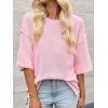 imageCicy Bell Womens Oversized Sweaters 34 Sleeve Summer Casual Knitted Tops Crewneck Lightweight Loose Pullover BlousesPink