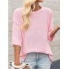 imageCicy Bell Womens Oversized Sweaters 34 Sleeve Summer Casual Knitted Tops Crewneck Lightweight Loose Pullover BlousesPink