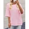 imageCicy Bell Womens Oversized Sweaters 34 Sleeve Summer Casual Knitted Tops Crewneck Lightweight Loose Pullover BlousesPink