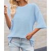 imageCicy Bell Womens Oversized Sweaters 34 Sleeve Summer Casual Knitted Tops Crewneck Lightweight Loose Pullover BlousesSky Blue