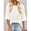 imageCicy Bell Womens Oversized Sweaters 34 Sleeve Summer Casual Knitted Tops Crewneck Lightweight Loose Pullover BlousesWhite