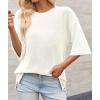 imageCicy Bell Womens Oversized Sweaters 34 Sleeve Summer Casual Knitted Tops Crewneck Lightweight Loose Pullover BlousesWhite