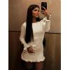 imageCicy Bell Womens Ruffle Long Sleeve Mini Dress Bodycon Boat Neck Ribbed Knit Sweater Dresses Elegant OutfitsApricot