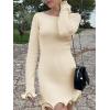 imageCicy Bell Womens Ruffle Long Sleeve Mini Dress Bodycon Boat Neck Ribbed Knit Sweater Dresses Elegant OutfitsApricot