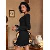 imageCicy Bell Womens Ruffle Long Sleeve Mini Dress Bodycon Boat Neck Ribbed Knit Sweater Dresses Elegant OutfitsBlack