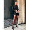 imageCicy Bell Womens Ruffle Long Sleeve Mini Dress Bodycon Boat Neck Ribbed Knit Sweater Dresses Elegant OutfitsBlack