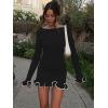 imageCicy Bell Womens Ruffle Long Sleeve Mini Dress Bodycon Boat Neck Ribbed Knit Sweater Dresses Elegant OutfitsBlack
