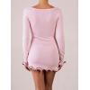 imageCicy Bell Womens Ruffle Long Sleeve Mini Dress Bodycon Boat Neck Ribbed Knit Sweater Dresses Elegant OutfitsPink