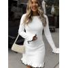 imageCicy Bell Womens Ruffle Long Sleeve Mini Dress Bodycon Boat Neck Ribbed Knit Sweater Dresses Elegant OutfitsWhite