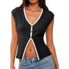 imageCicy Bell Womens Cute Going Out Tops Ribbed Button Up Tank Tops Cap Sleeve Sweater Vest Summer Sexy OutfitsBlack