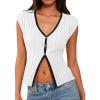 imageCicy Bell Womens Cute Going Out Tops Ribbed Button Up Tank Tops Cap Sleeve Sweater Vest Summer Sexy OutfitsWhite