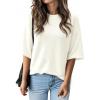 imageCicy Bell Womens Oversized Sweaters 34 Sleeve Summer Casual Knitted Tops Crewneck Lightweight Loose Pullover BlousesWhite