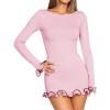 imageCicy Bell Womens Ruffle Long Sleeve Mini Dress Bodycon Boat Neck Ribbed Knit Sweater Dresses Elegant OutfitsPink