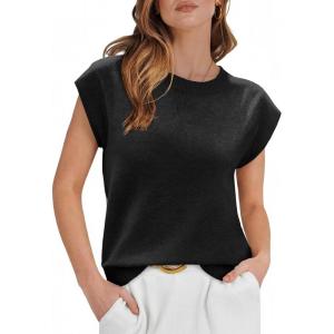 imageCicy Bell Womens Cap Sleeve Sweater Vest Summer Casual Sleeveless Knit Tank Tops Loose Fit Crew Neck Shirts PulloverBlack