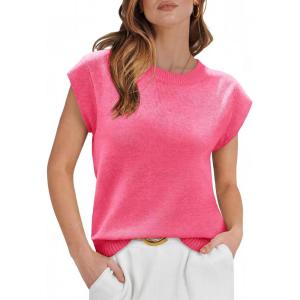 imageCicy Bell Womens Cap Sleeve Sweater Vest Summer Casual Sleeveless Knit Tank Tops Loose Fit Crew Neck Shirts PulloverHot Pink