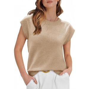 imageCicy Bell Womens Cap Sleeve Sweater Vest Summer Casual Sleeveless Knit Tank Tops Loose Fit Crew Neck Shirts PulloverKhaki