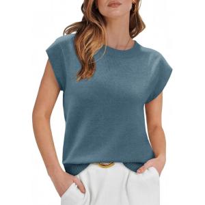imageCicy Bell Womens Cap Sleeve Sweater Vest Summer Casual Sleeveless Knit Tank Tops Loose Fit Crew Neck Shirts PulloverLake Blue