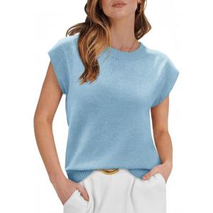 imageCicy Bell Womens Cap Sleeve Sweater Vest Summer Casual Sleeveless Knit Tank Tops Loose Fit Crew Neck Shirts PulloverLight Blue