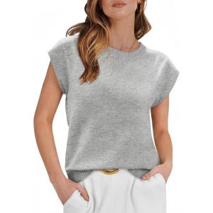imageCicy Bell Womens Cap Sleeve Sweater Vest Summer Casual Sleeveless Knit Tank Tops Loose Fit Crew Neck Shirts PulloverLight Grey