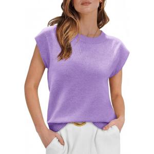 imageCicy Bell Womens Cap Sleeve Sweater Vest Summer Casual Sleeveless Knit Tank Tops Loose Fit Crew Neck Shirts PulloverPurple