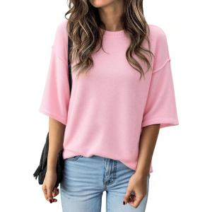 imageCicy Bell Womens Oversized Sweaters 34 Sleeve Summer Casual Knitted Tops Crewneck Lightweight Loose Pullover BlousesPink