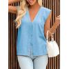 imageCicy Bell Womens V Neck Sweater Vest Casual Button Down Knit Vest Outerwear Sleeveless Trendy CardigansSky Blue