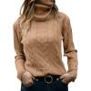 imageCicy Bell Womens Fall Fashion 2023 Trends Turtleneck Sweaters Cable Knit Long Sleeve Warm Pullover Tops BeigeApricot