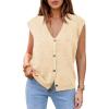 imageCicy Bell Womens V Neck Sweater Vest Casual Button Down Knit Vest Outerwear Sleeveless Trendy CardigansBeige