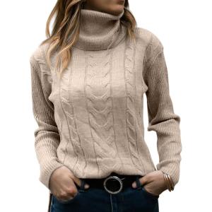 imageCicy Bell Womens Fall Fashion 2023 Trends Turtleneck Sweaters Cable Knit Long Sleeve Warm Pullover Tops BeigeBeige