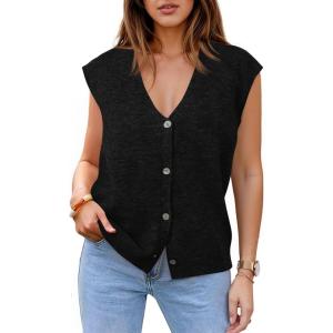 imageCicy Bell Womens V Neck Sweater Vest Casual Button Down Knit Vest Outerwear Sleeveless Trendy CardigansBlack