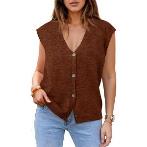 imageCicy Bell Womens V Neck Sweater Vest Casual Button Down Knit Vest Outerwear Sleeveless Trendy CardigansCoffee