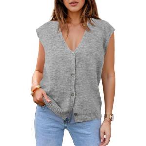 imageCicy Bell Womens V Neck Sweater Vest Casual Button Down Knit Vest Outerwear Sleeveless Trendy CardigansGrey