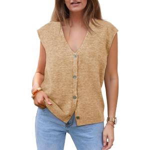 imageCicy Bell Womens V Neck Sweater Vest Casual Button Down Knit Vest Outerwear Sleeveless Trendy CardigansKhaki