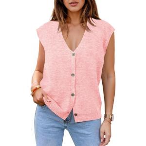 imageCicy Bell Womens V Neck Sweater Vest Casual Button Down Knit Vest Outerwear Sleeveless Trendy CardigansPink