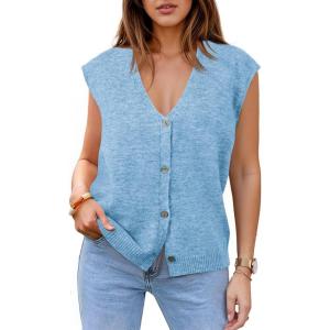imageCicy Bell Womens V Neck Sweater Vest Casual Button Down Knit Vest Outerwear Sleeveless Trendy CardigansSky Blue