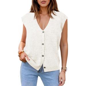 imageCicy Bell Womens V Neck Sweater Vest Casual Button Down Knit Vest Outerwear Sleeveless Trendy CardigansWhite