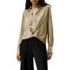 imageCicy Bell Womens Silk Button Down Shirts Long Sleeve Dressy Work Casual Twist Front Satin Blouse Tops