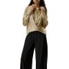 imageCicy Bell Womens Silk Button Down Shirts Long Sleeve Dressy Work Casual Twist Front Satin Blouse Tops