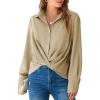 imageCicy Bell Womens Silk Button Down Shirts Long Sleeve Dressy Work Casual Twist Front Satin Blouse Tops