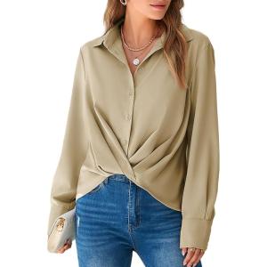 imageCicy Bell Womens Silk Button Down Shirts Long Sleeve Dressy Work Casual Twist Front Satin Blouse Tops