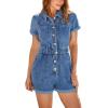 imageCicy Bell Womens Short Sleeve Denim Rompers Cotton Utility Button Up Elastic Waist Short JumpsuitsBlue