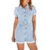 imageCicy Bell Womens Short Sleeve Denim Rompers Cotton Utility Button Up Elastic Waist Short JumpsuitsLight Blue