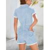 imageCicy Bell Womens Short Sleeve Denim Rompers Cotton Utility Button Up Elastic Waist Short JumpsuitsLight Blue