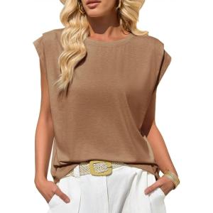 imageCicy Bell Womens Cap Sleeve Tank Tops Boat Neck Loose Fit Tshirts Summer Casual Basic Tee ShirtsBrown