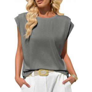imageCicy Bell Womens Cap Sleeve Tank Tops Boat Neck Loose Fit Tshirts Summer Casual Basic Tee ShirtsGrey