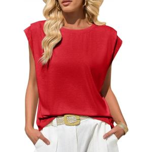 imageCicy Bell Womens Cap Sleeve Tank Tops Boat Neck Loose Fit Tshirts Summer Casual Basic Tee ShirtsRed