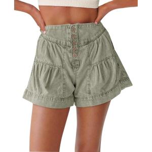 imageCicy Bell Womens Summer Flowy Jean Shorts Button Up High Waisted Wide Leg Denim Skort with PocketsArmy Green