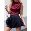 imageCicy Bell Womens Mock Neck Satin Tank Tops Business Casual Work Ruched Blouses Summer Corporate OutfitsBurgundy