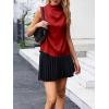 imageCicy Bell Womens Mock Neck Satin Tank Tops Business Casual Work Ruched Blouses Summer Corporate OutfitsRed